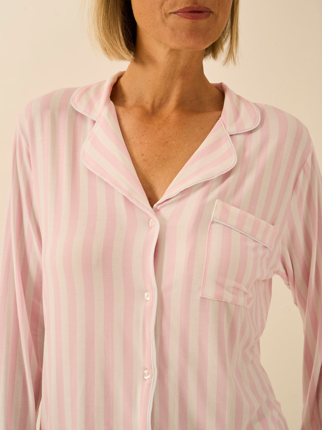 Long Pajama Set - Pale Pink Stripe