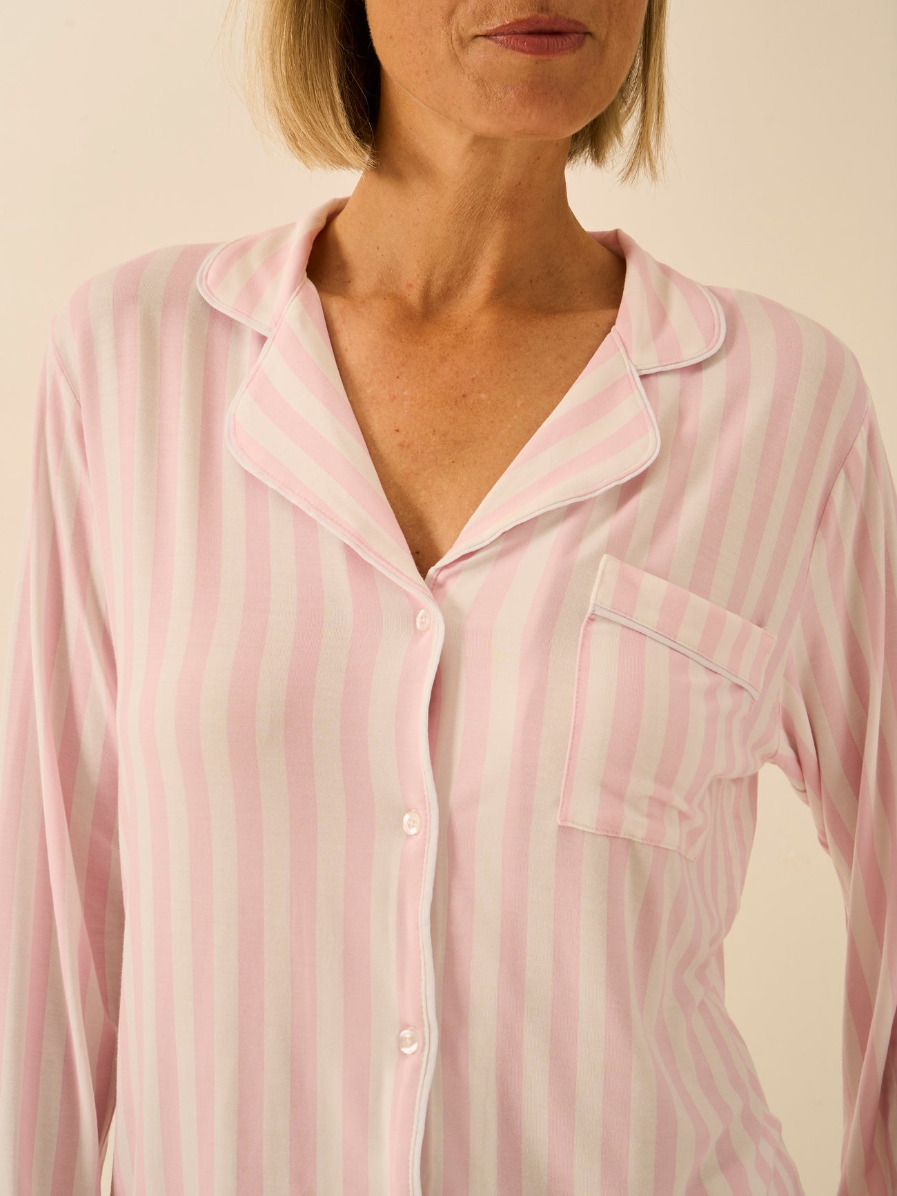 Long Pajama Set - Pale Pink Stripe