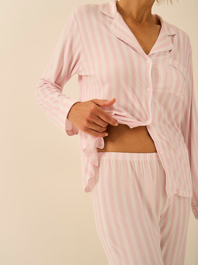 Long Pajama Set - Pale Pink Stripe