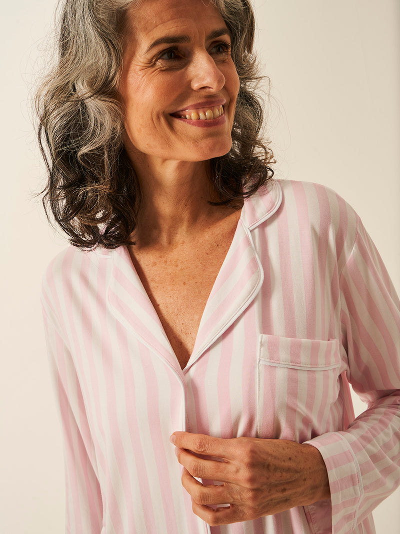 Long Pajama Set - Pale Pink Stripe