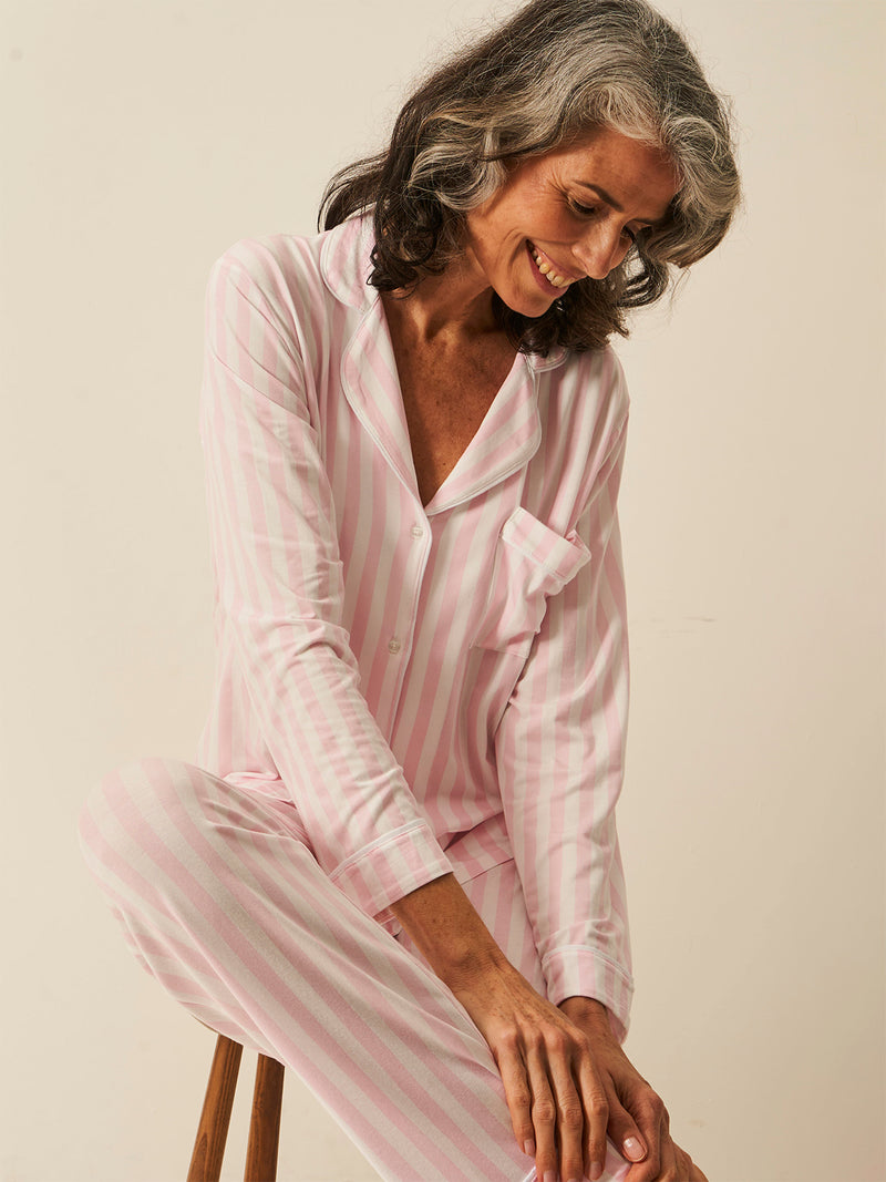 Long Pajama Set - Pale Pink Stripe