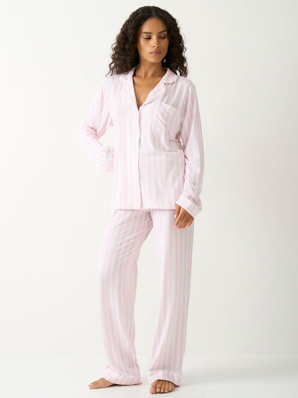 Long Pajama Set - Pale Pink Stripe