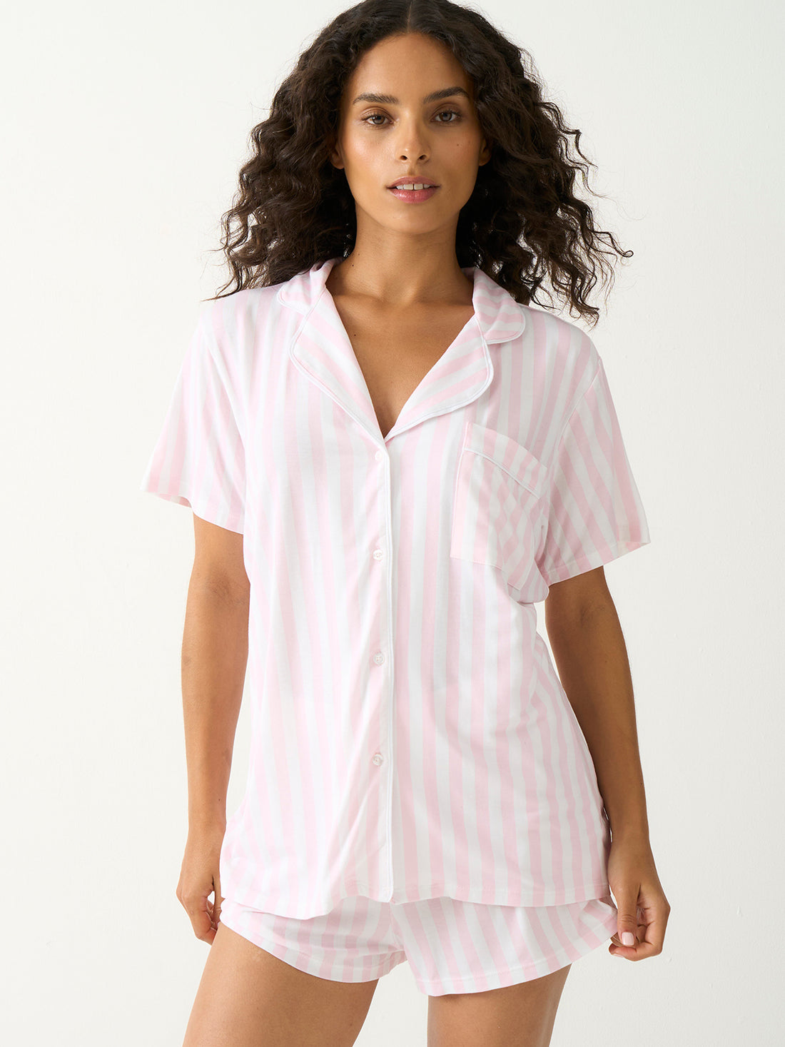 Short Pajama Set - Pale Pink Stripe