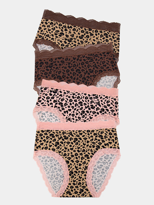 High Rise Brief Four Pack - Peach Latte Leopard