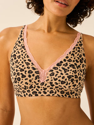 Lace Plunge Bra - Peach Latte Leopard