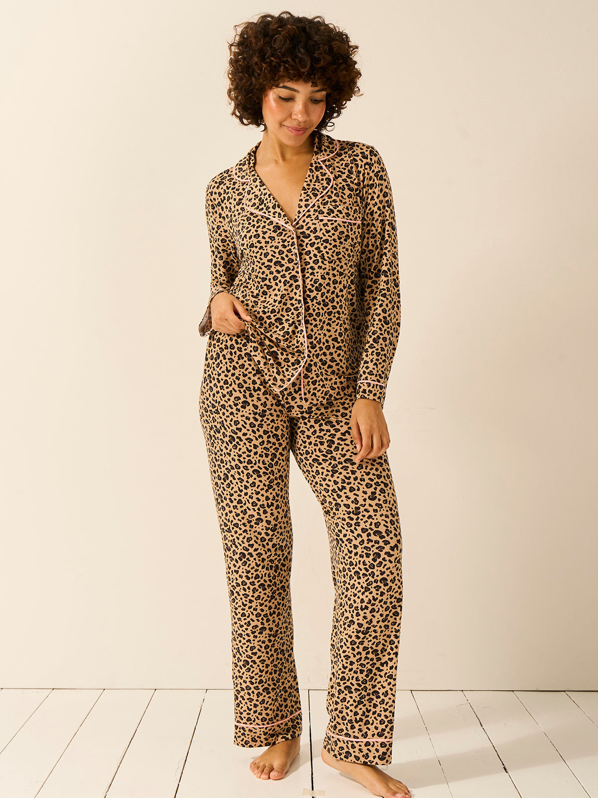 Long Pajama Set - Peach Latte Leopard