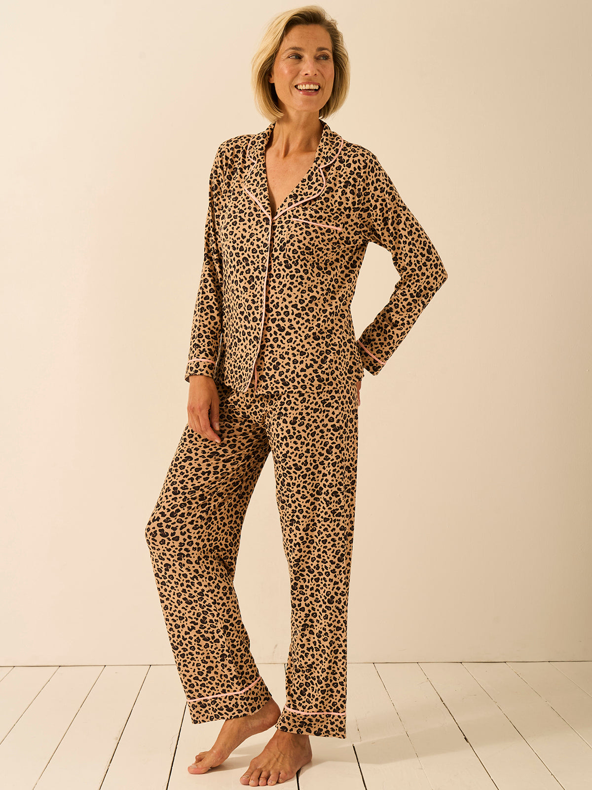 Long Pajama Set - Peach Latte Leopard