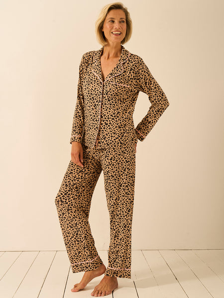 Long Pajama Set - Peach Latte Leopard