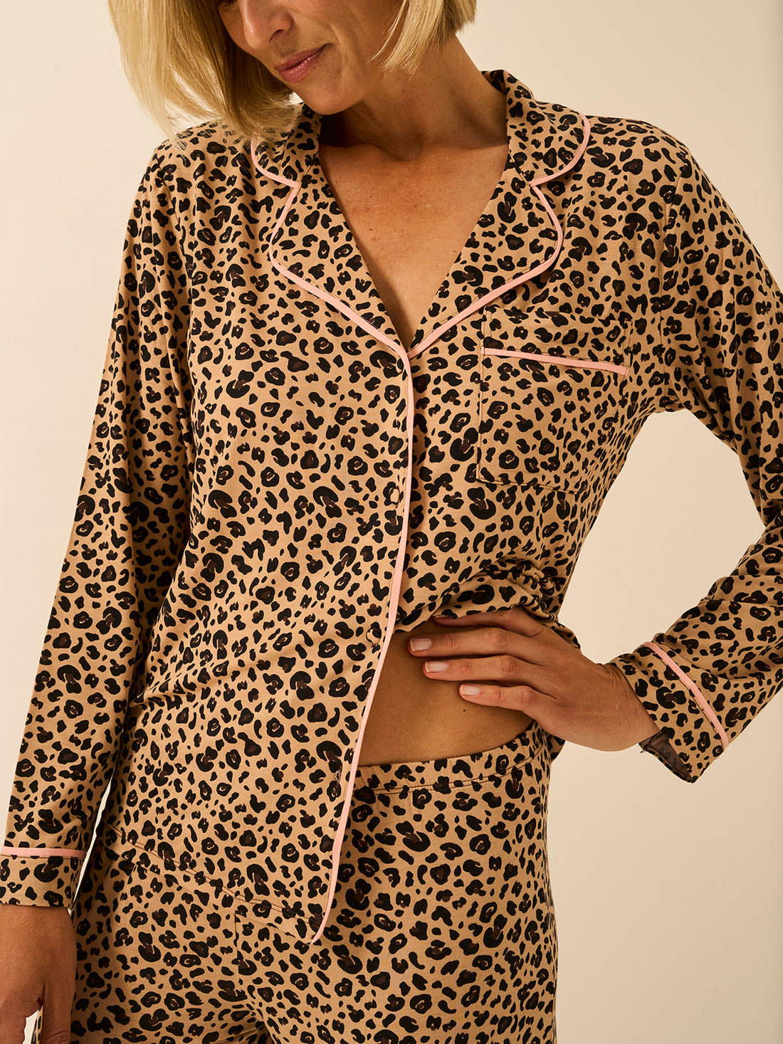 Long Pajama Set - Peach Latte Leopard