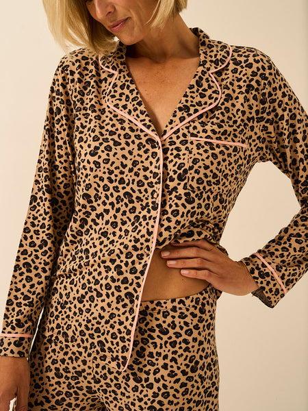 Long Pajama Set - Peach Latte Leopard