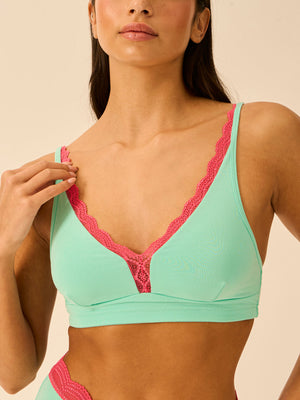 Lace Plunge Bra - Peppermint & Coral Paradise