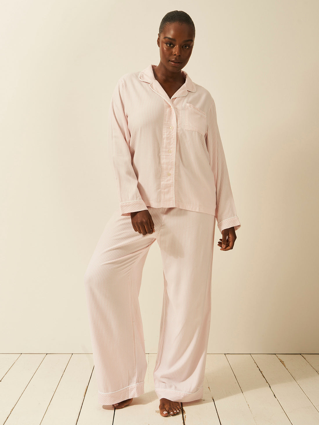 Soft Brushed Woven Pajama Top - Pink Stripe