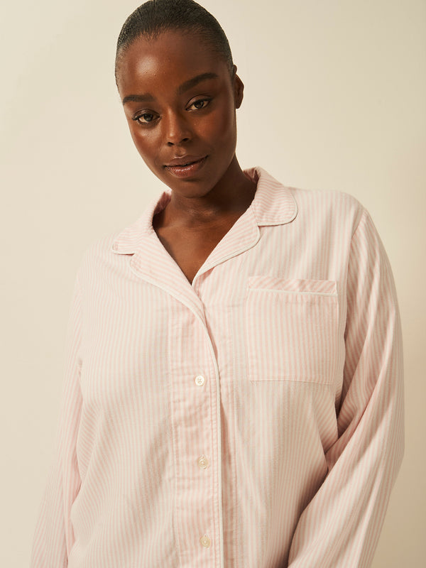 Soft Brushed Woven Pajama Top - Pink Stripe Anjos & Lourenco