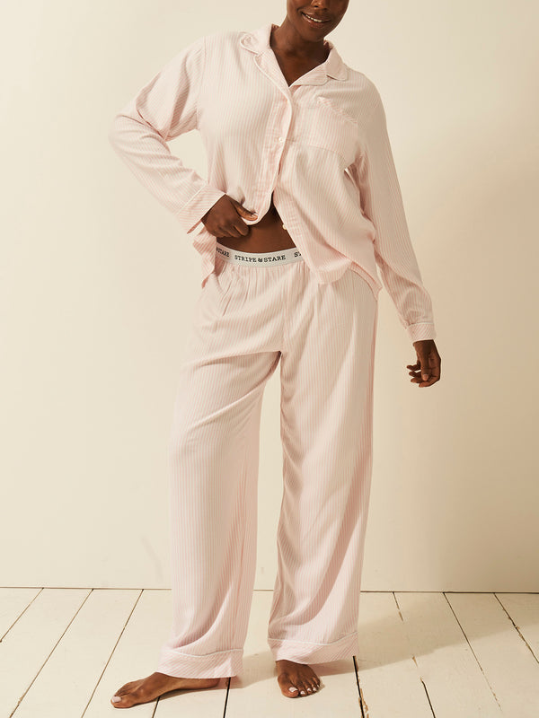 Soft Brushed Woven Pajama Bottoms - Pink Stripe Anjos & Lourenco