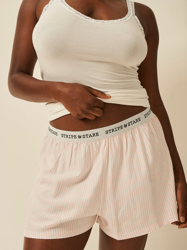Soft Brushed Woven Pajama Shorts - Pink Stripe Anjos & Lourenco