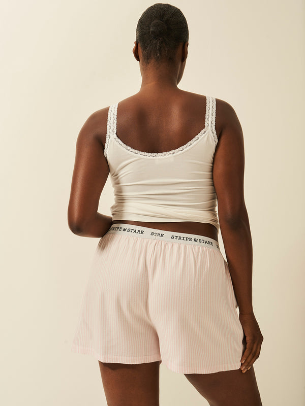 Soft Brushed Woven Pajama Shorts - Pink Stripe Anjos & Lourenco