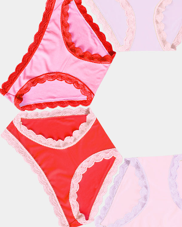 The Original Brief Four Pack - Pink and Red Contrast Stripe & Stare