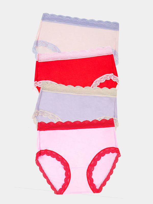 High Rise Brief Four Pack - Pink and Red Contrast Stripe & Stare