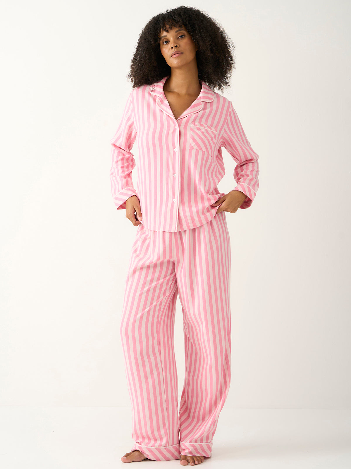 Soft Brushed Woven Pajama Bottoms - Pop Pink Stripe