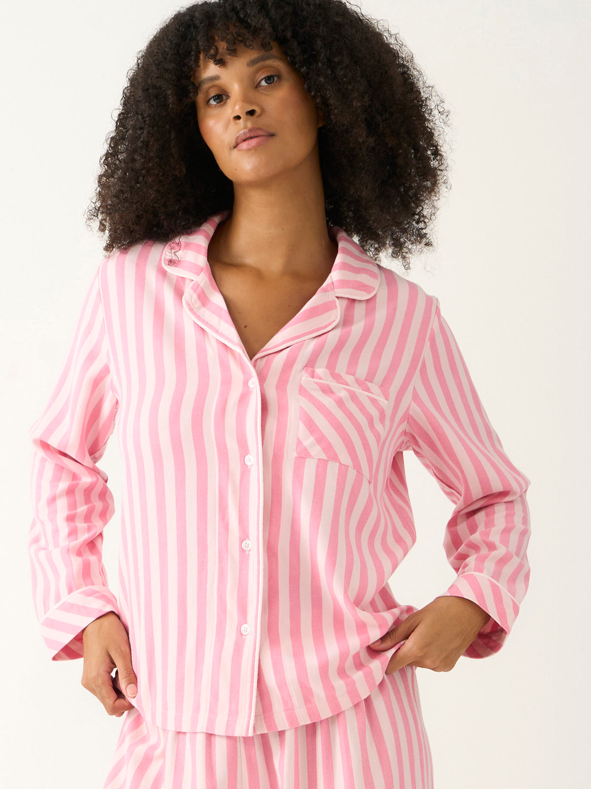 Soft Brushed Woven Pajama Top - Pop Pink Stripe