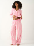 Soft Brushed Woven Pajama Bottoms - Pop Pink Stripe