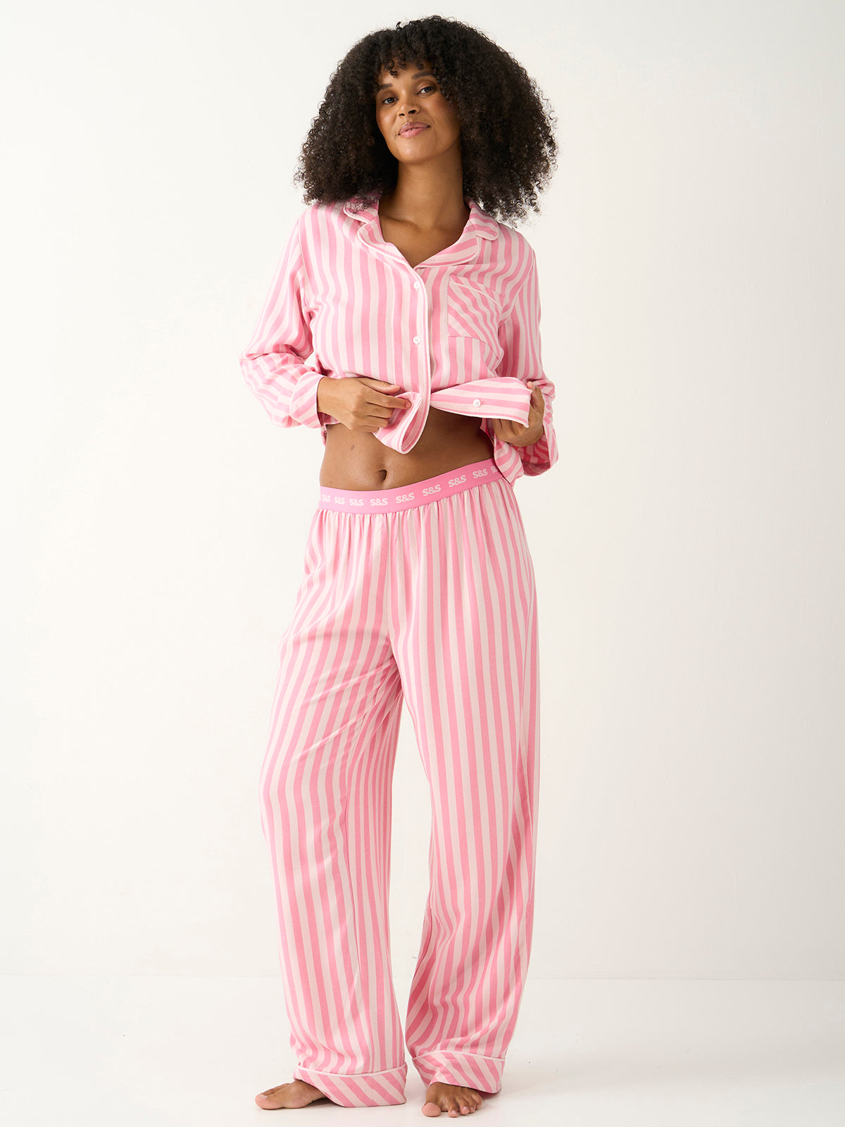 Soft Brushed Woven Pajama Bottoms - Pop Pink Stripe