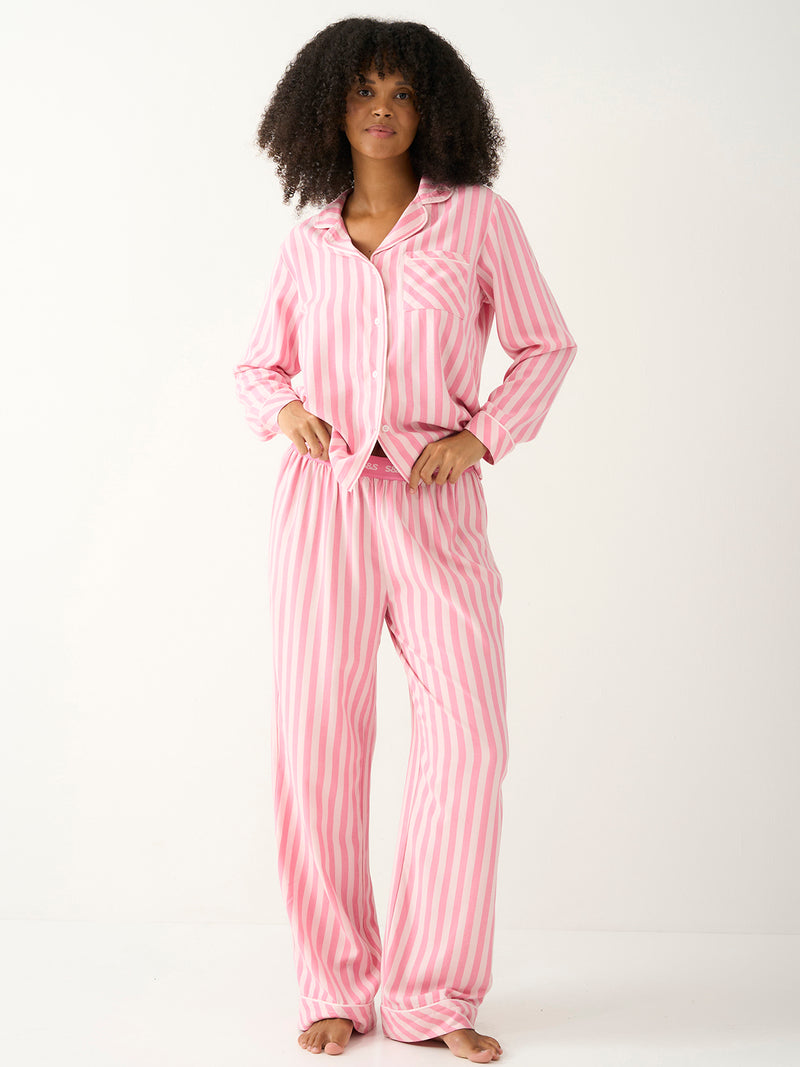 Soft Brushed Woven Pajama Top - Pop Pink Stripe