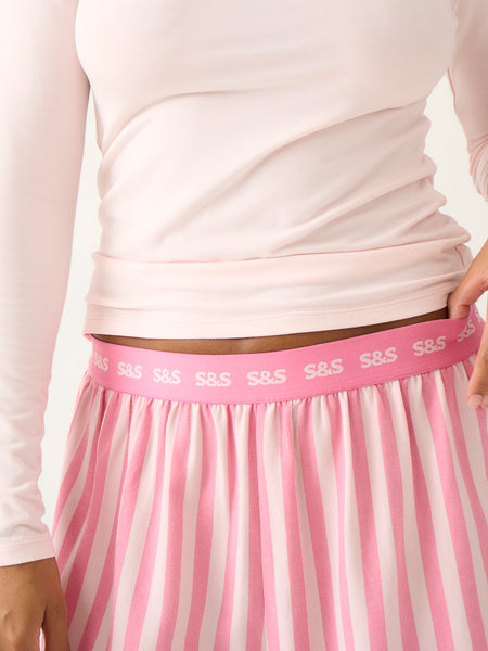 Soft Brushed Woven Pajama Shorts - Pop Pink Stripe