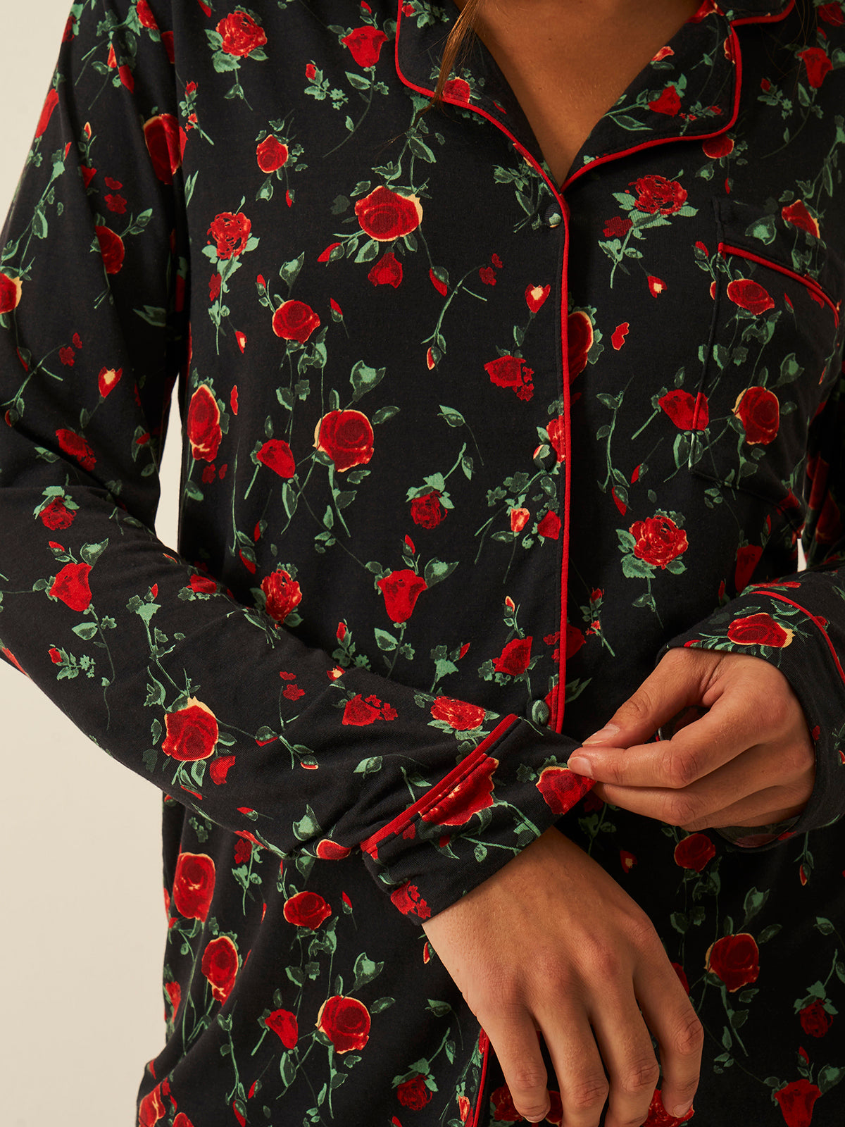 Long Pajama Set - RIXO Claudia Rose Black