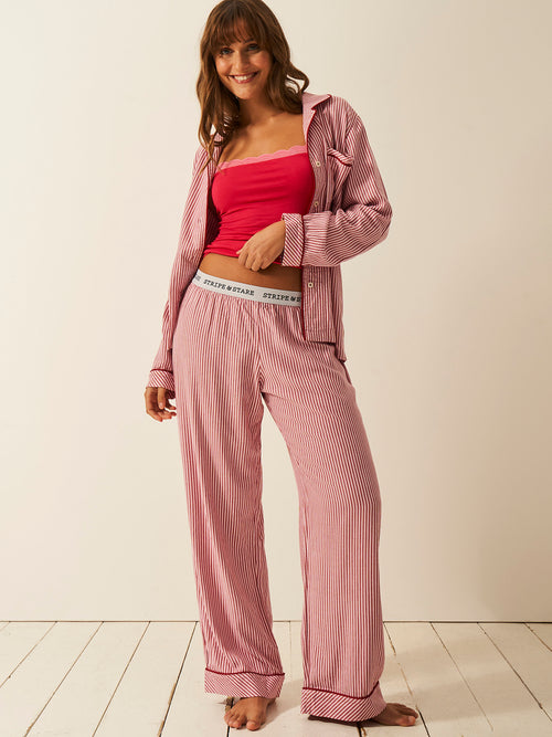 Soft Brushed Woven Pajama Bottoms - Red Stripe