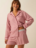 Soft Brushed Woven Pajama Top - Red Stripe