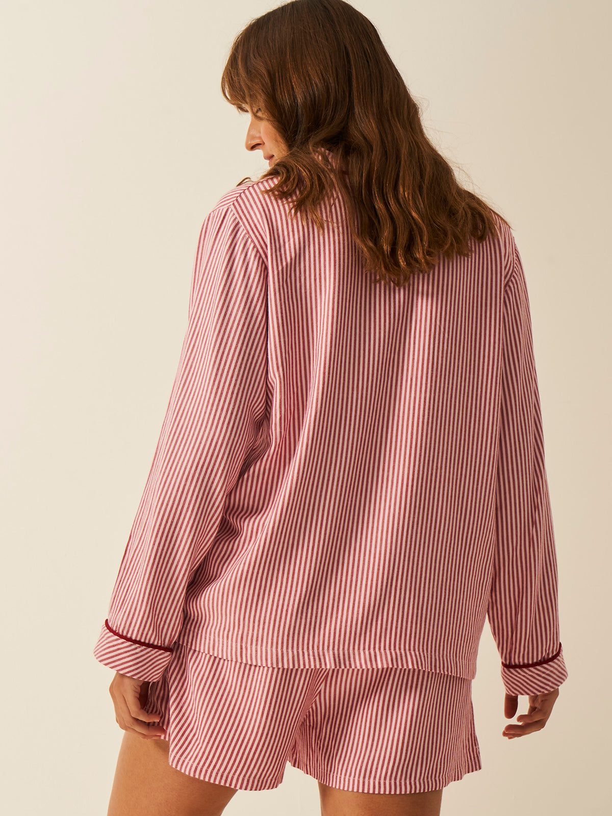 Soft Brushed Woven Pajama Top - Red Stripe
