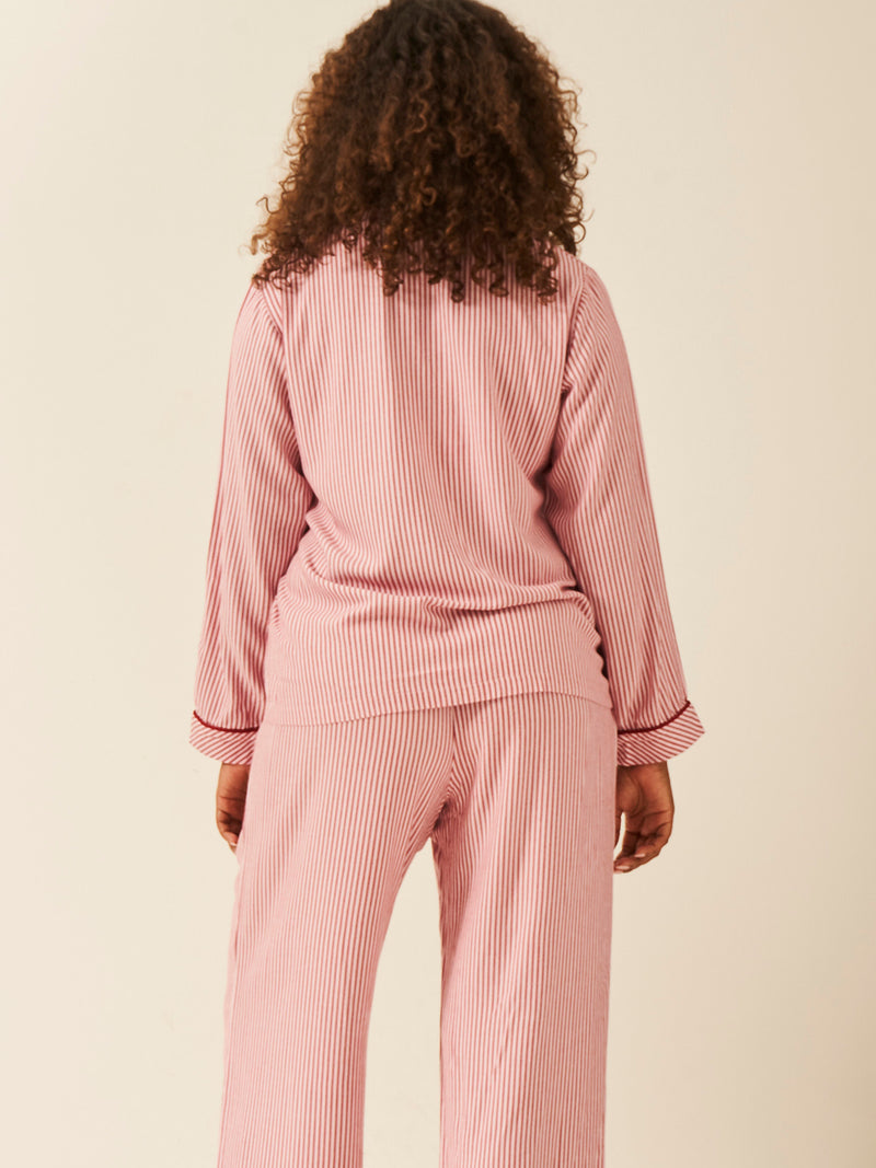 Soft Brushed Woven Pajama Top - Red Stripe