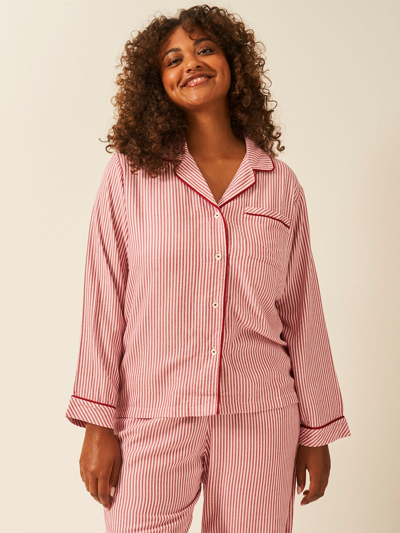 Soft Brushed Woven Pajama Top - Red Stripe