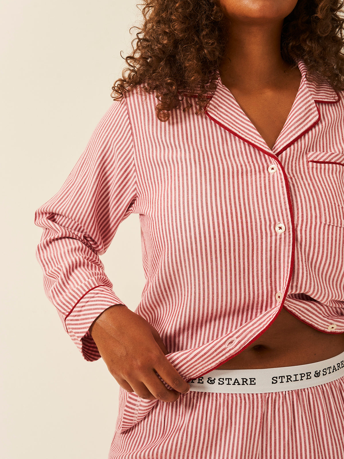 Soft Brushed Woven Pajama Top - Red Stripe Anjos & Lourenco