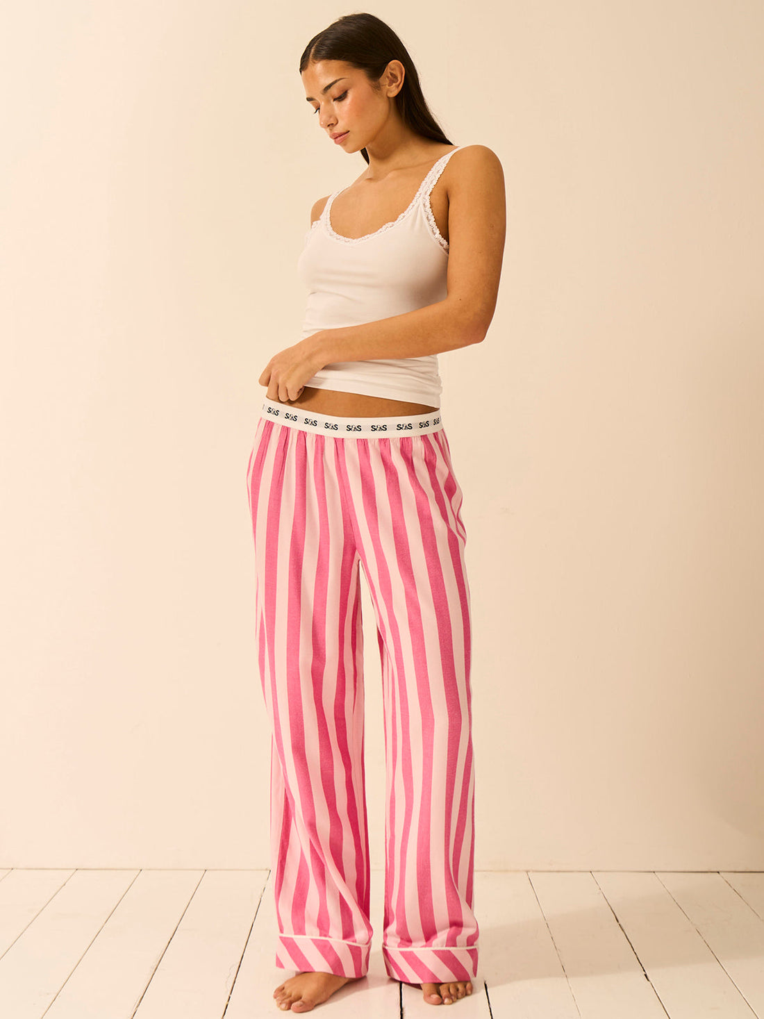 Soft Brushed Woven Pajama Bottoms - Rose Stripe