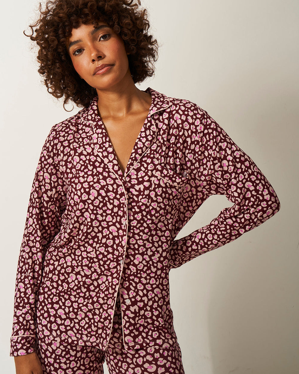 Long Pajama Set - Rouge Leopard Stripe & Stare