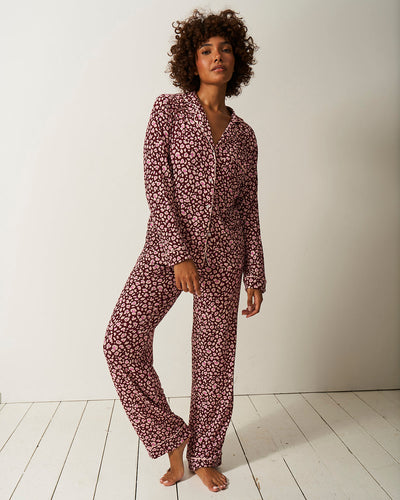 Long Pajama Set - Rouge Leopard Stripe & Stare