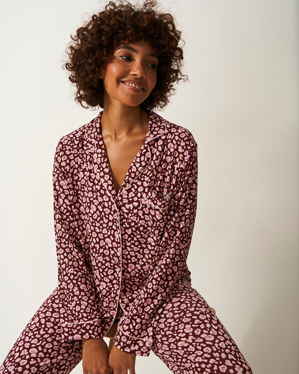 Long Pajama Set - Rouge Leopard Stripe & Stare