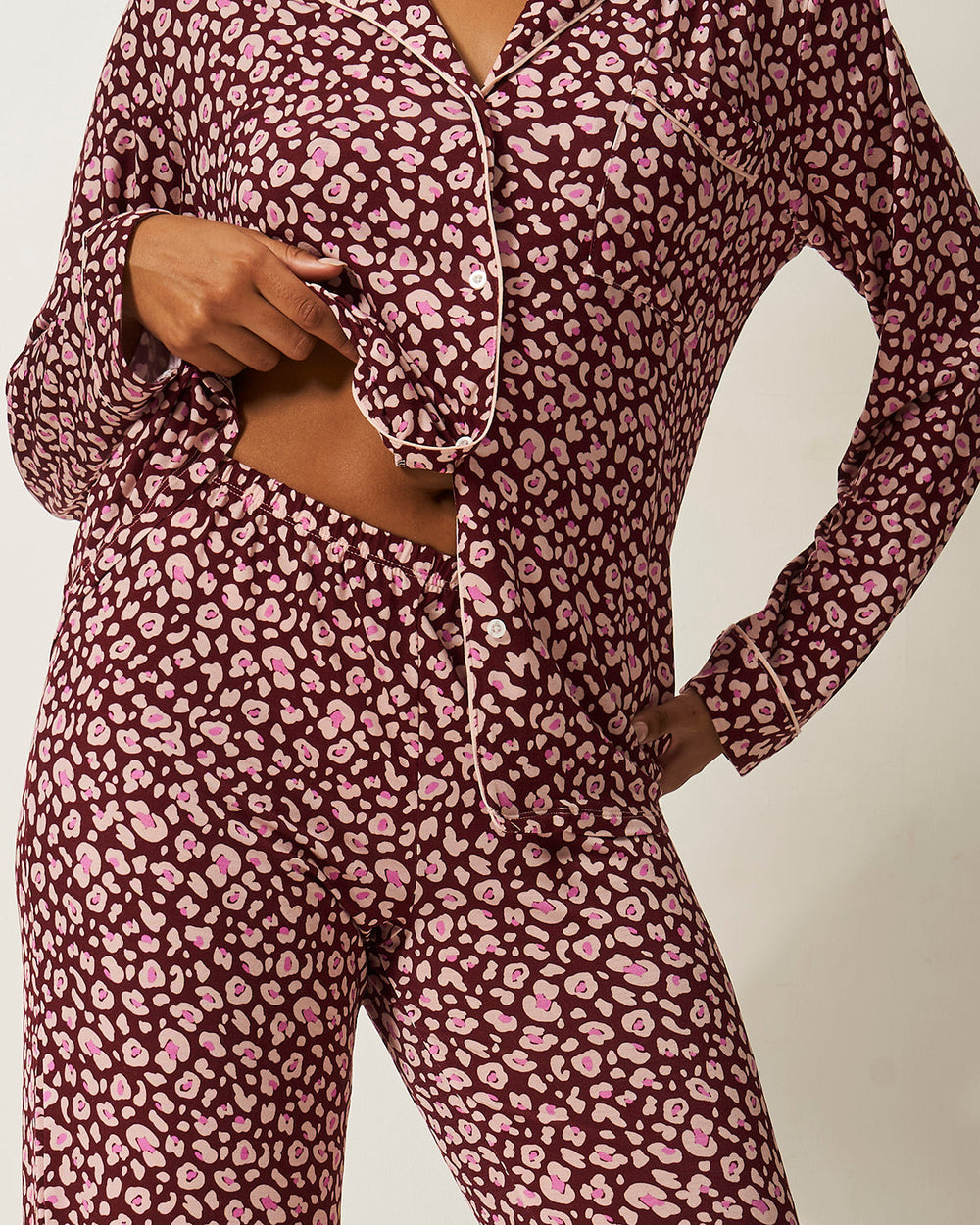 Long Pajama Set - Rouge Leopard Stripe & Stare