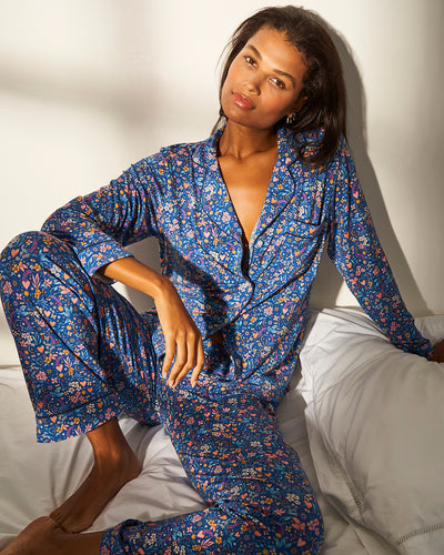 Long Pajama Set - Winter Floral Stripe & Stare