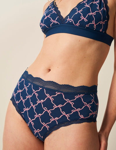 High Rise Brief - Midnight Bow Stripe & Stare