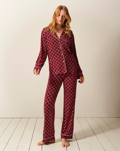 Long Pajama Set - Rouge Bow Stripe & Stare