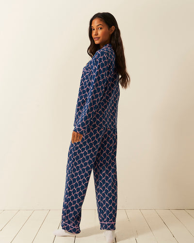 Long Pajama Set - Midnight Bow Stripe & Stare