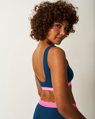 Soft Scoop Bra - Midnight Neon Pink Stripe & Stare