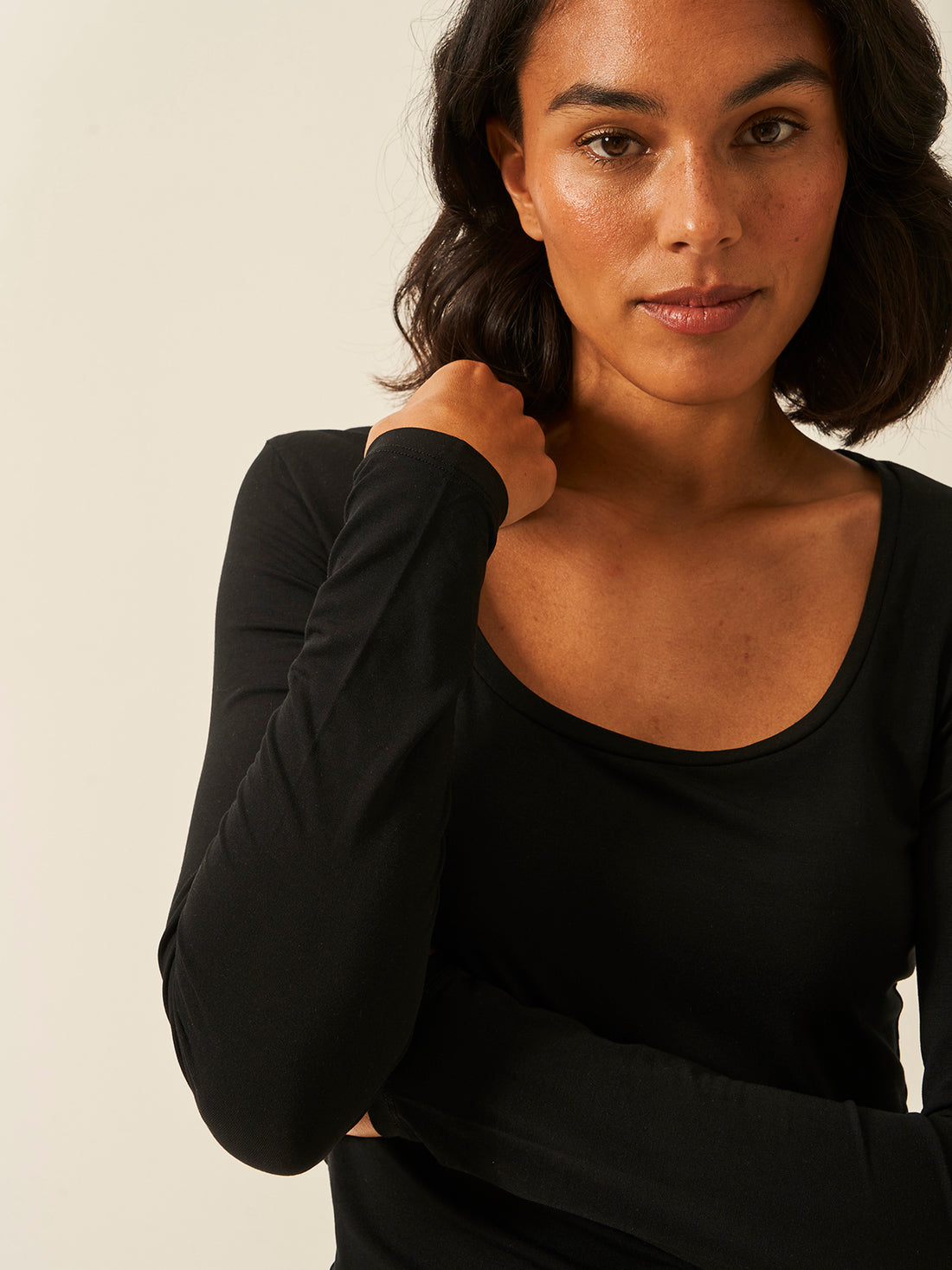 Scoop Long Sleeve Under Layer Top - Black