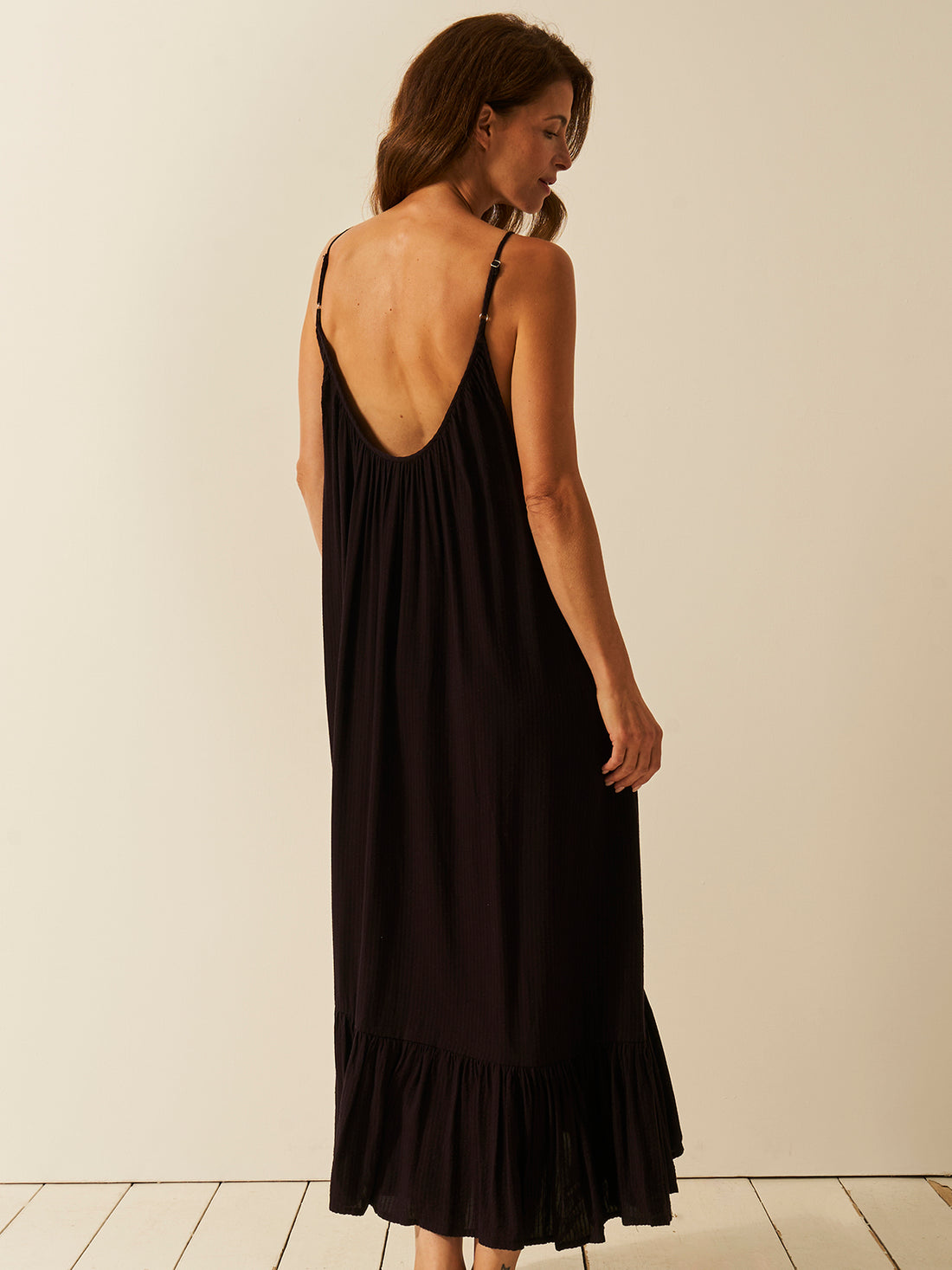 Seersucker Midi Frill Everywhere Dress - Black