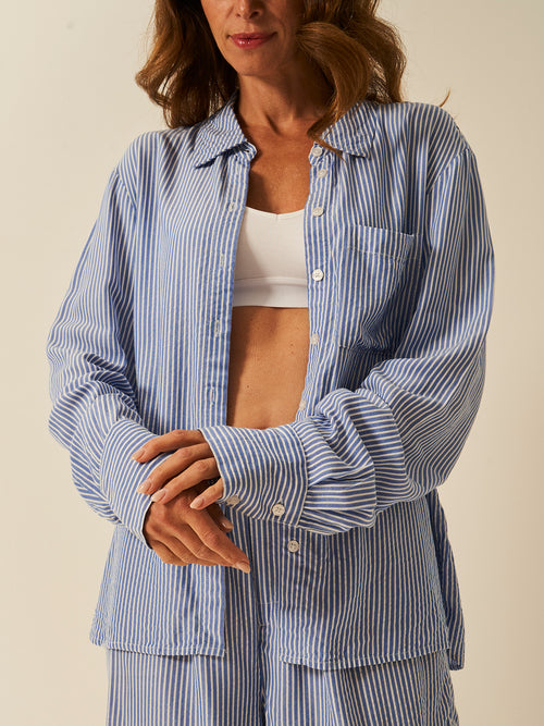 Seersucker Oversized Boyfriend Shirt - Amparo Blue Stripe Fast Track Sourcing FZC LLC