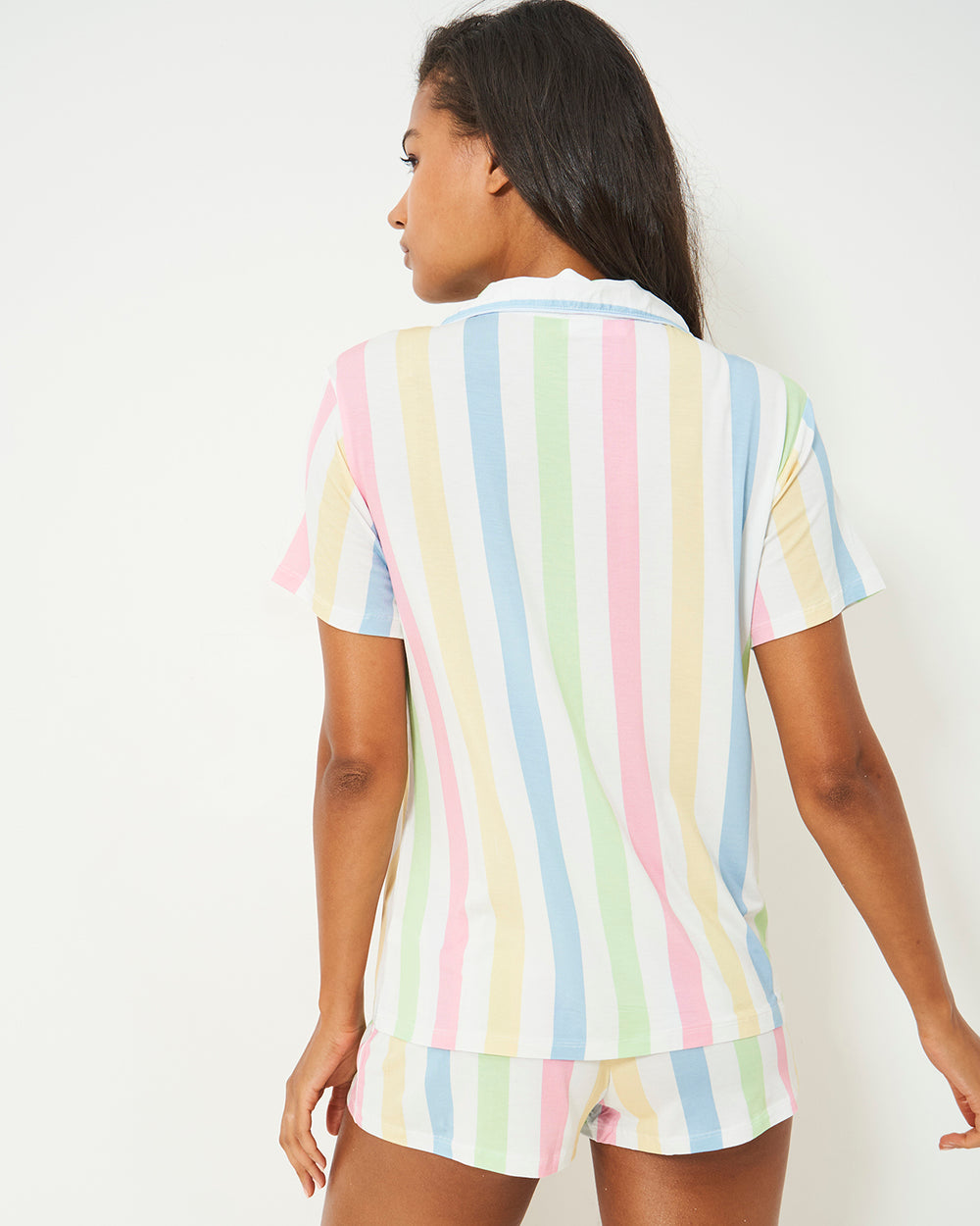 Short Pajama Set - Pastel Holiday Stripe Stripe & Stare