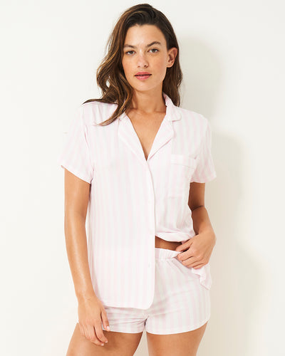 Short Pajama Set - Pale Pink Stripe Stripe & Stare